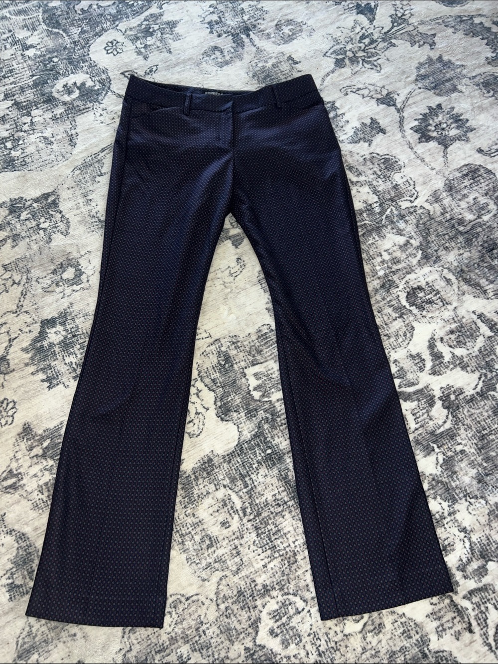 Express Navy Micro-Pattern Boot Cut Dress Pants
